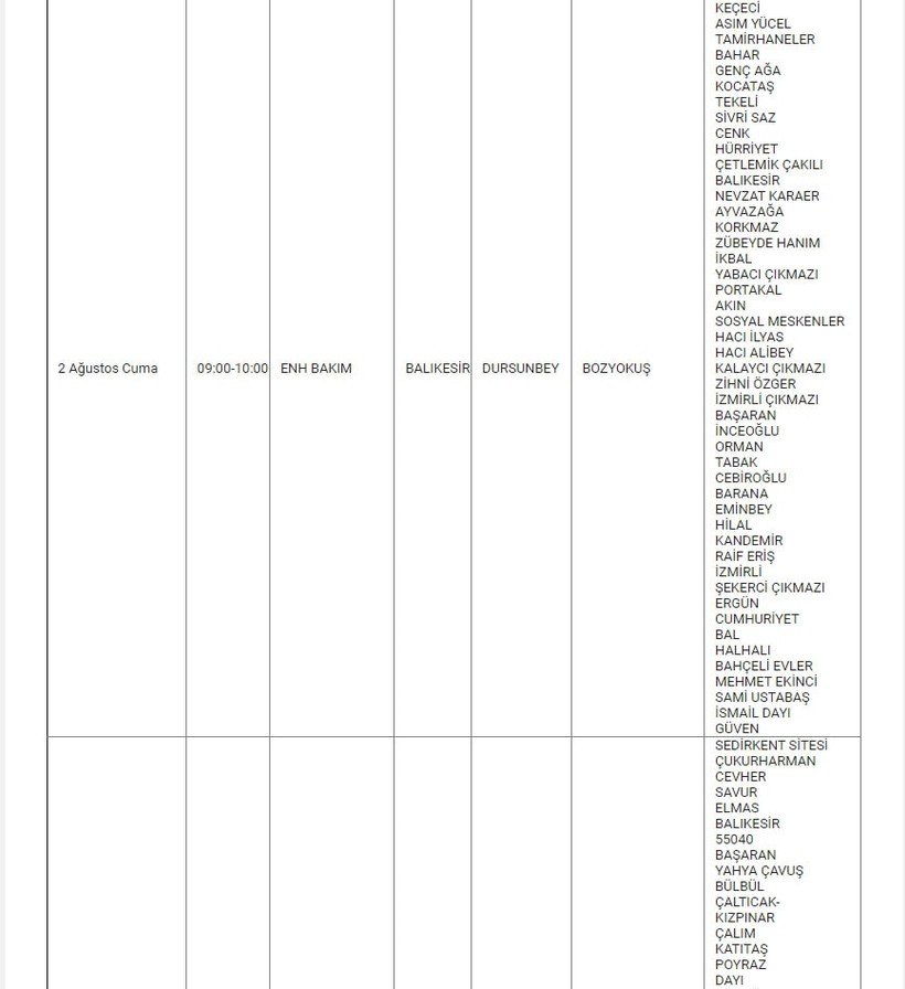 Dursunbey ve Mahallelerinde Elektrik Kesintisi Dursunbey ve Mahallelerinde Elektrik Kesintisi