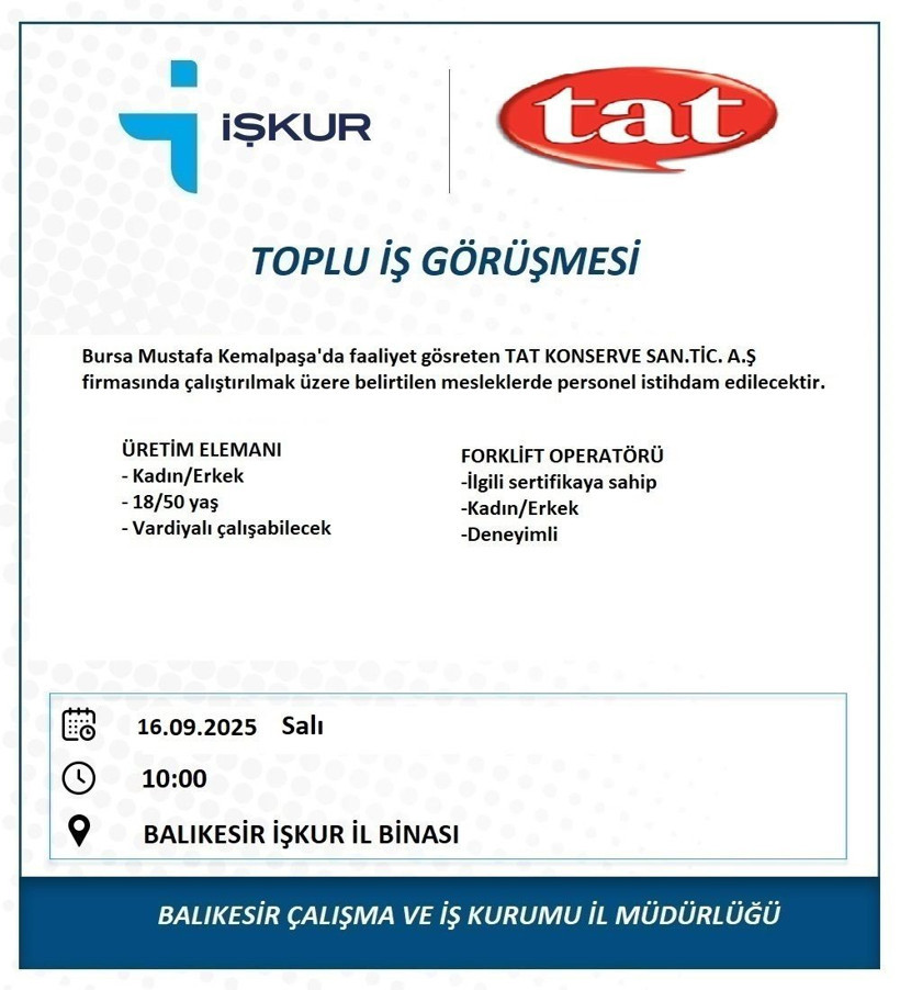 İş Arayanlara Müjde! Balıkesir’de Toplu Görüşme Yapılacak - Resim: 4