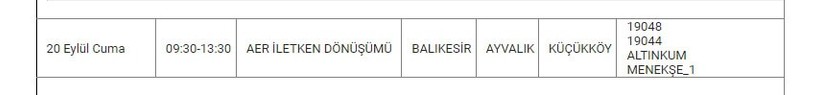Ayvalık ve Mahallelerinde Elektrik Kesintisi